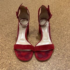 Gianvito Rossi Red Suede Ankle-Strap Block Heel Sandals